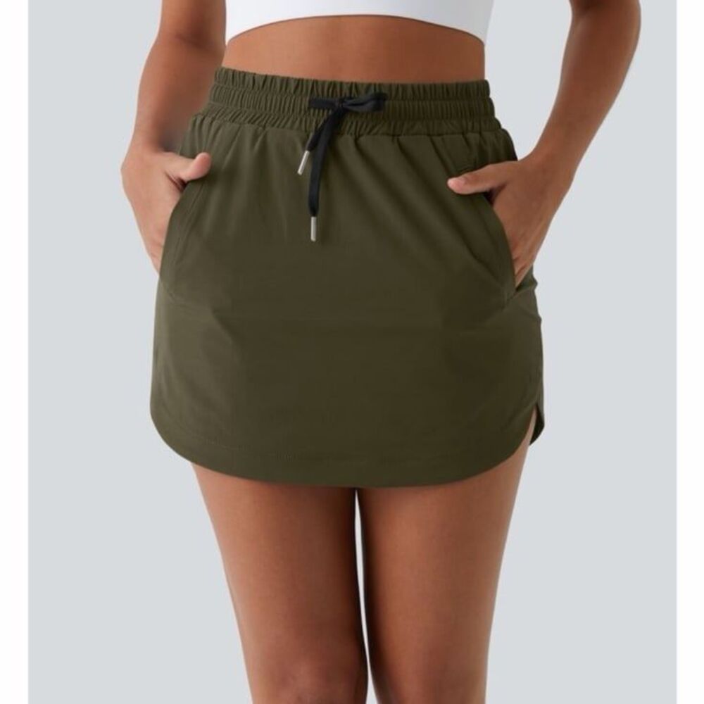 Halara Women’s High Waisted Drawstring Pocket 2-in-1 Curved Hem Mini Skirt Skort